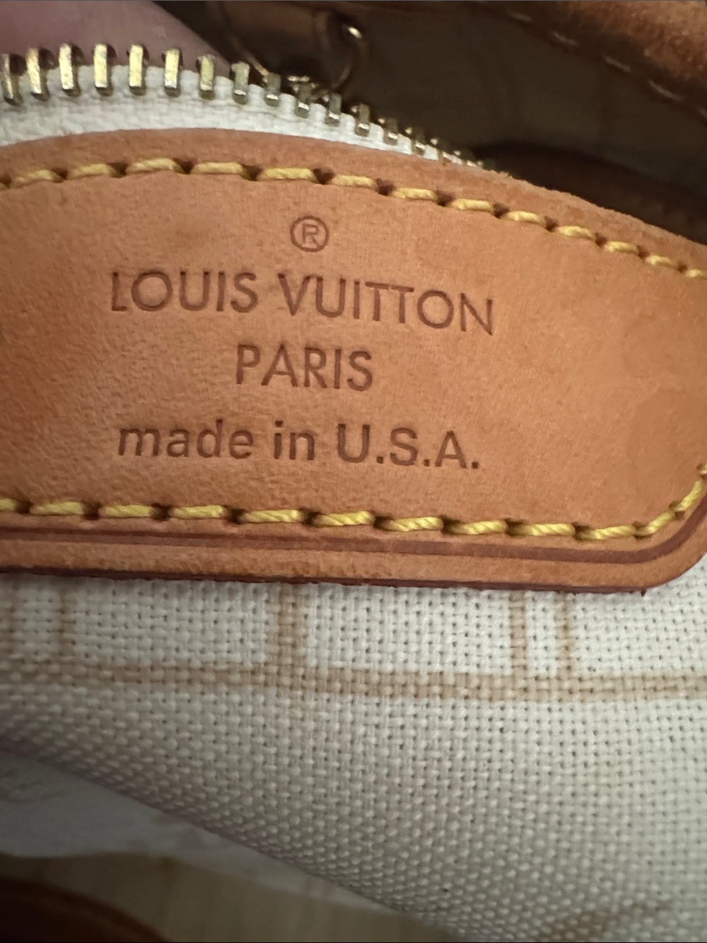 Louis Vuitton Damier Azur Checkered Tote with Tan Leather Trim - Picture 14 of 16